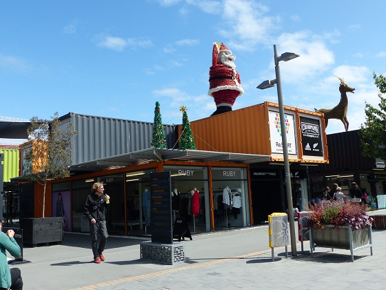 The ReSTART shopping-mall made with shipping containers in Christchurch, Dec 2015